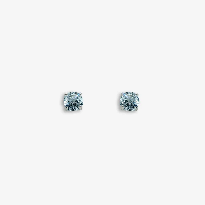 Silver 4-Claw Blue Stone 4mm Stud Earrings