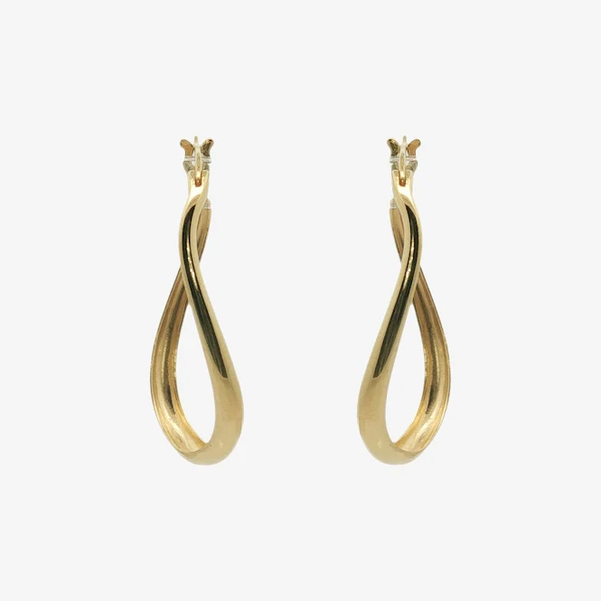 Gold Organic Twist Long Hoop Earrings