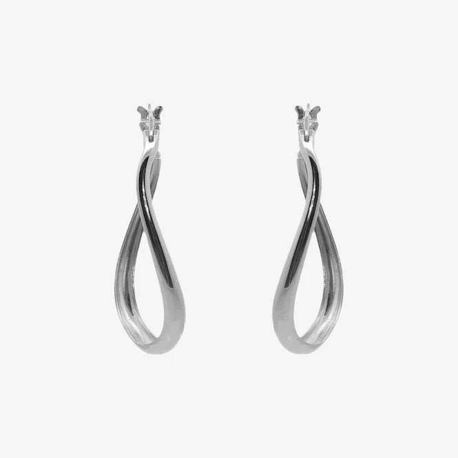 Silver Organic Twist Long Hoop Earrings