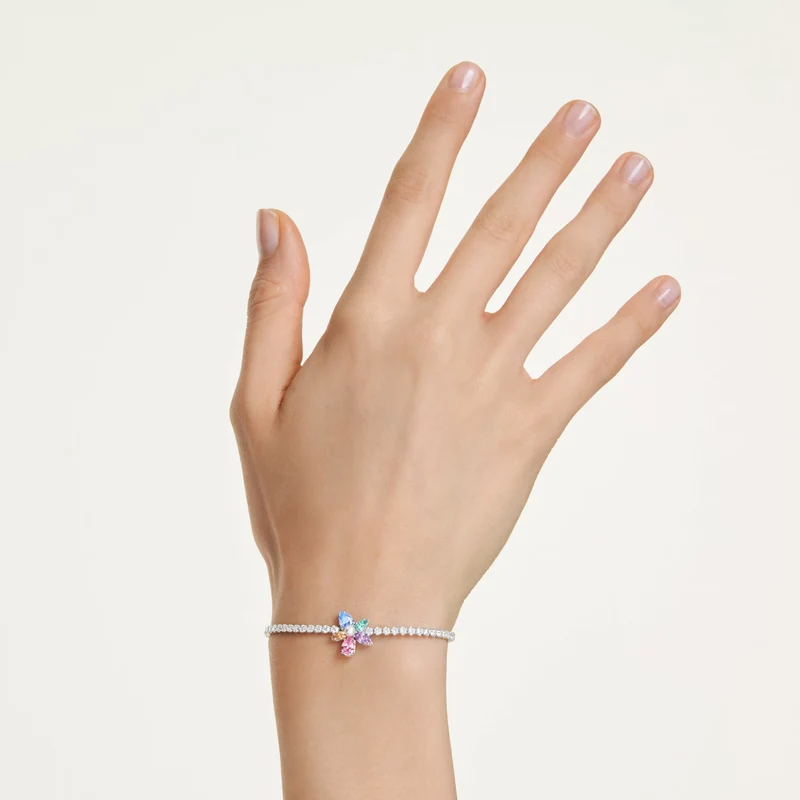 Ariana Grande x Swarovski Multicoloured Flower Bracelet with Mixed-Cuts & Pearl in Rhodium Silver
