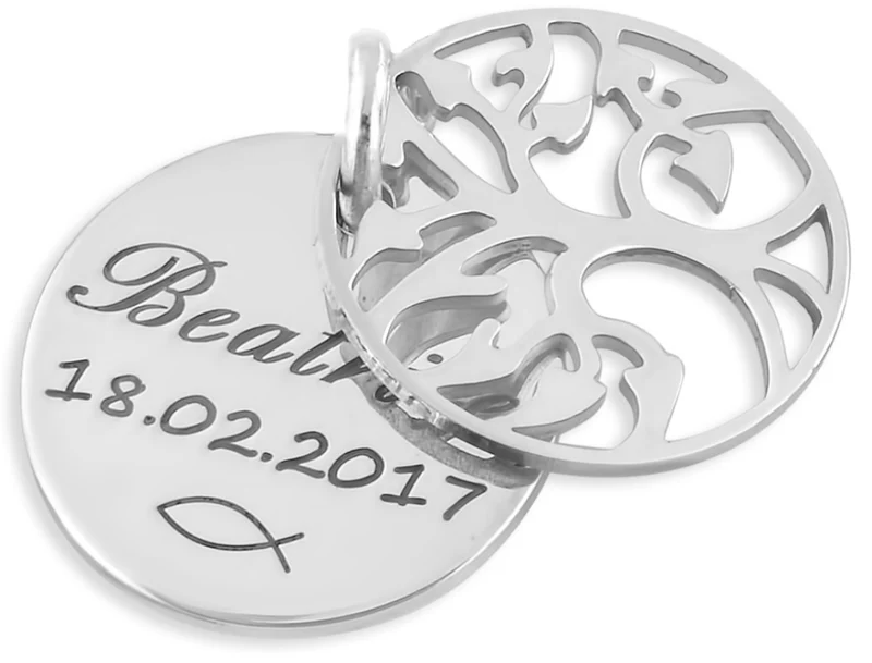 GRAVUR ANHÄNGER MIT LEBENSBAUM 925 STERLING SILBER NAMENSPLÄTTCHEN