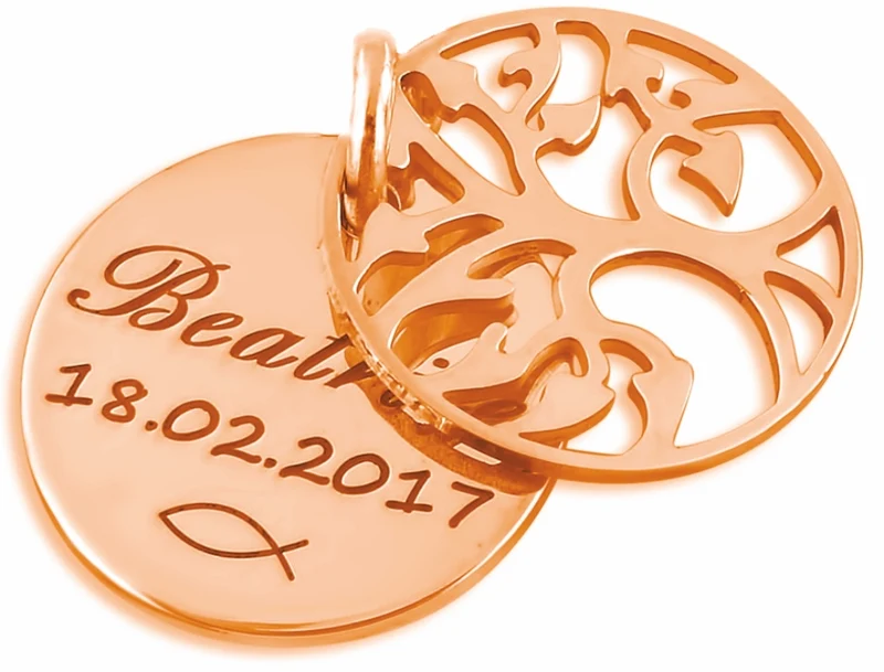 GRAVUR ANHÄNGER MIT LEBENSBAUM 925 STERLING SILBER NAMENSPLÄTTCHEN