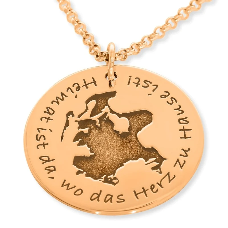 KETTE GRAVUR EIGENE ZEICHNUNG WELTKARTE RÜGEN HEIMAT SCHMUCK ROSÉ VERGOLDET