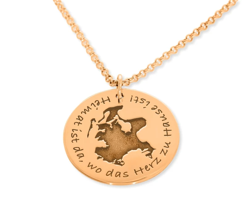 KETTE GRAVUR EIGENE ZEICHNUNG WELTKARTE RÜGEN HEIMAT SCHMUCK ROSÉ VERGOLDET