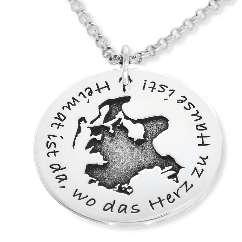 KETTE GRAVUR INSEL SCHMUCK RÜGEN ANHÄNGER HEIMAT KETTE WELTKARTE