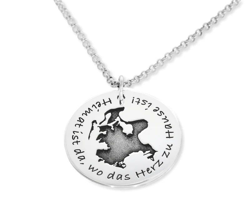 KETTE GRAVUR INSEL SCHMUCK RÜGEN ANHÄNGER HEIMAT KETTE WELTKARTE