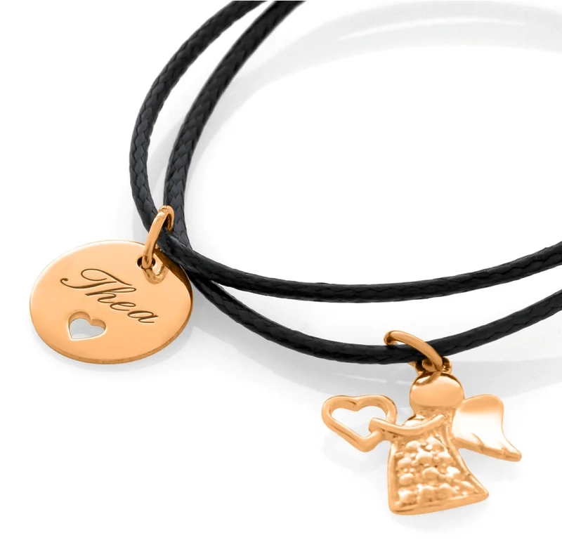 NAMENSARMBAND ROSÉ VERGOLDET KINDERSCHMUCK NAME ENGEL ANHÄNGER