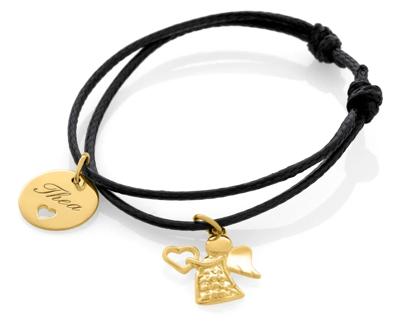 ARMBAND BAUMWOLLE GRAVUR NAME SCHUTZENGEL VERGOLDET