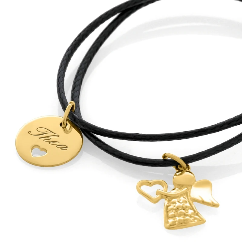 ARMBAND BAUMWOLLE GRAVUR NAME SCHUTZENGEL VERGOLDET