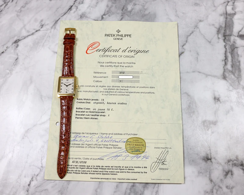 Patek Philippe Gondolo 5010 26x33 18K Gold Certificate Of Origin