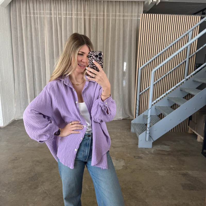 Oversize Musselinbluse - Lavendel