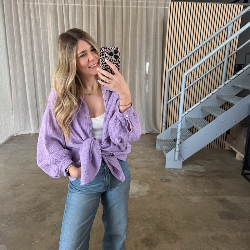Oversize Musselinbluse - Lavendel