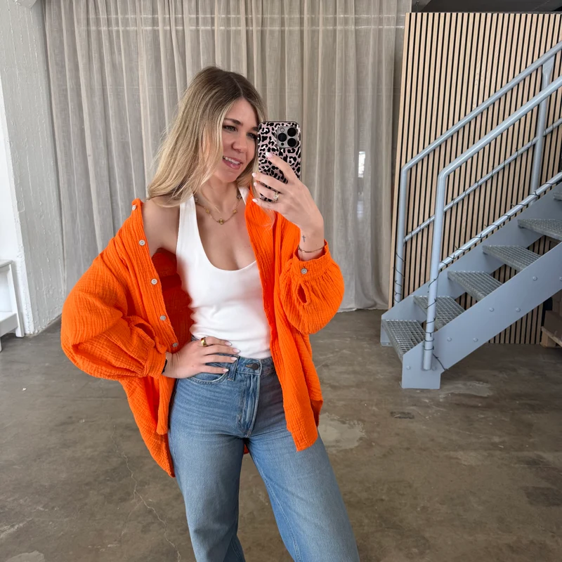 Oversize Musselinbluse - Orange