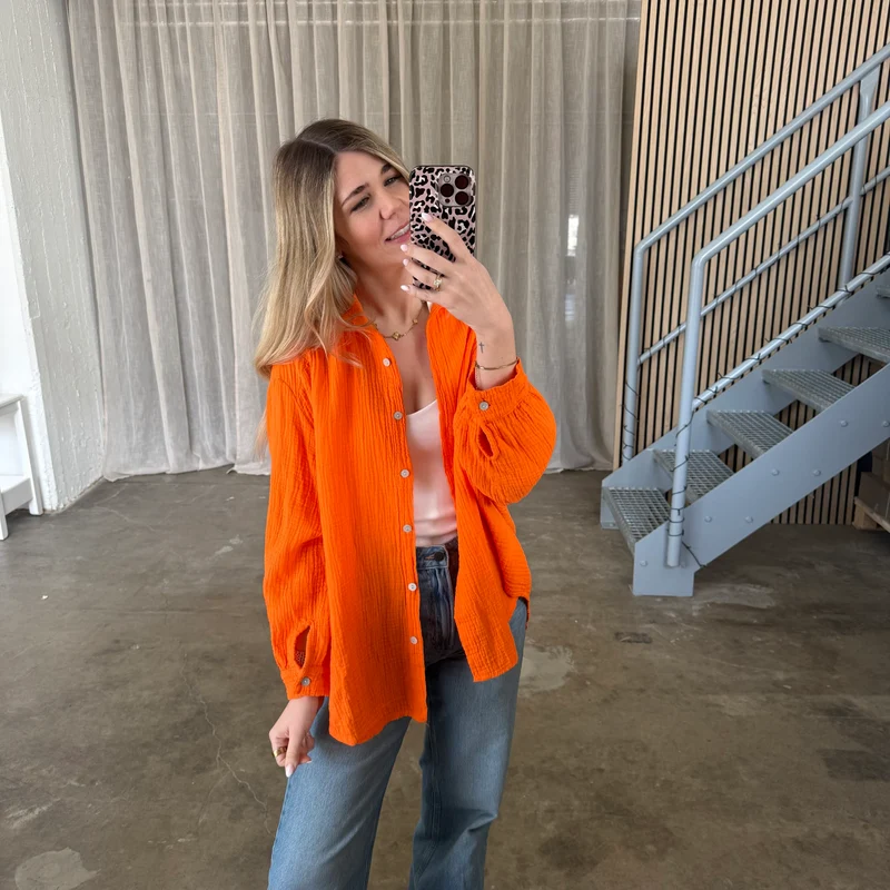 Oversize Musselinbluse - Orange