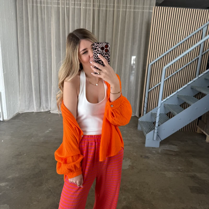 Oversize Musselinbluse - Orange