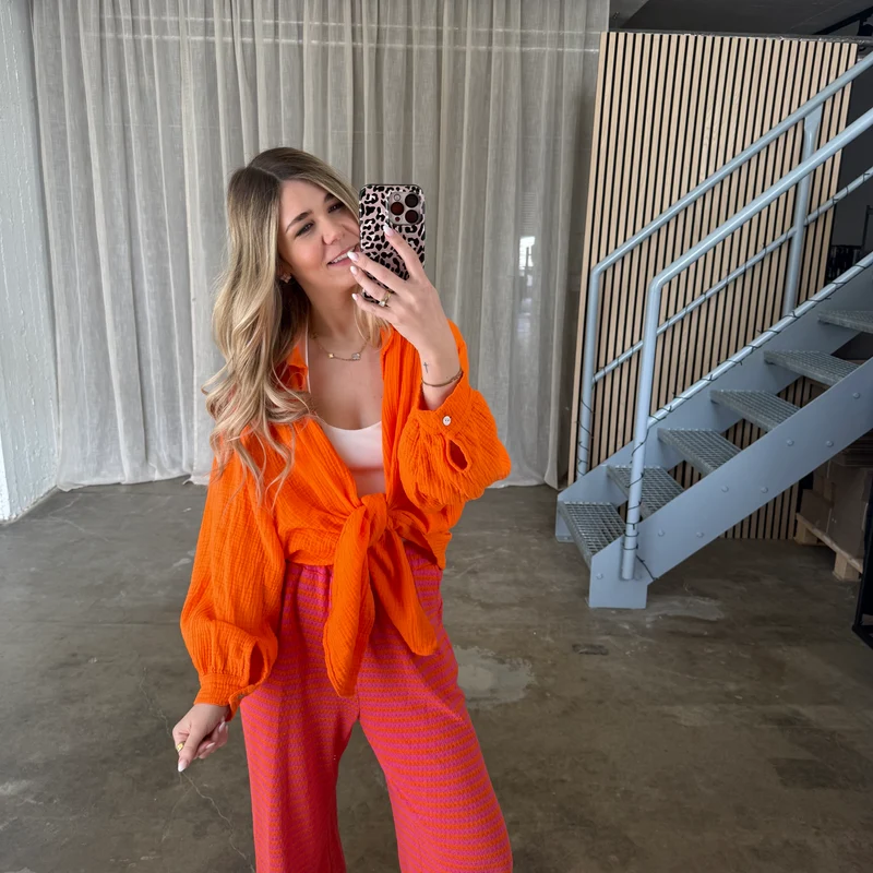 Oversize Musselinbluse - Orange