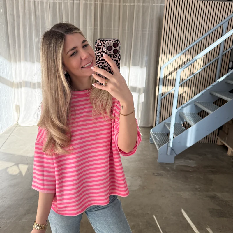 Oversize T-Shirt Stripes - Neon Pink x Rosa