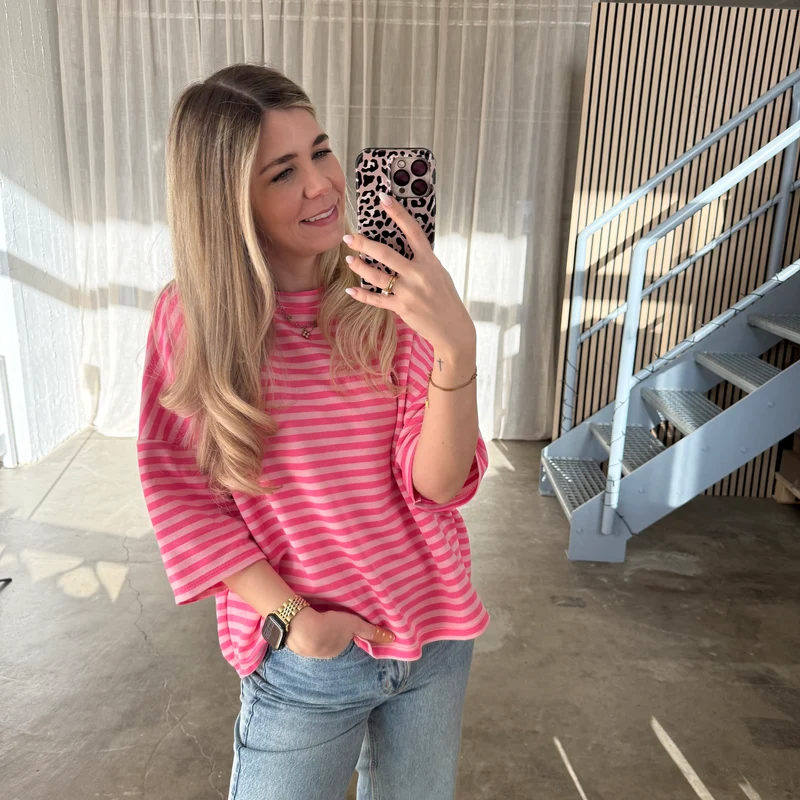 Oversize T-Shirt Stripes - Neon Pink x Rosa