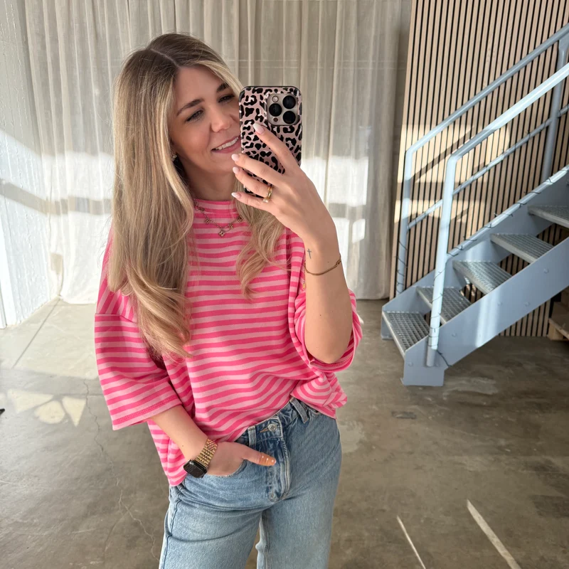 Oversize T-Shirt Stripes - Neon Pink x Rosa