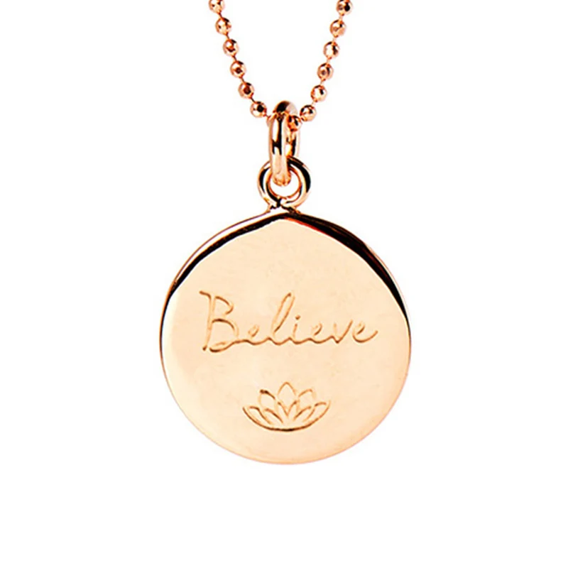 Believe Disc Necklace in Rose Gold