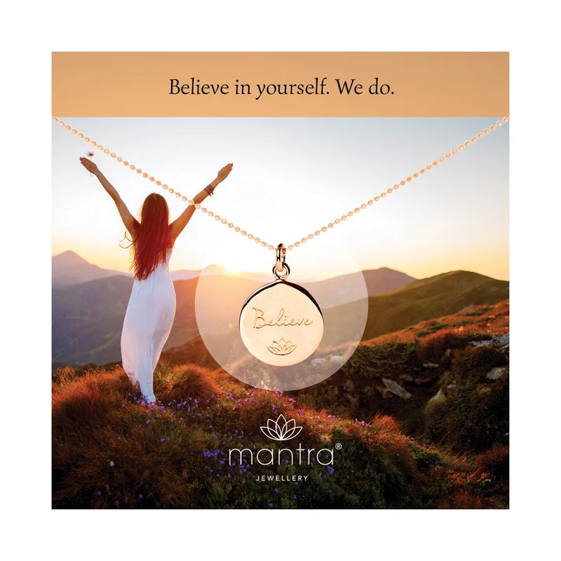 Believe Disc Necklace in Rose Gold