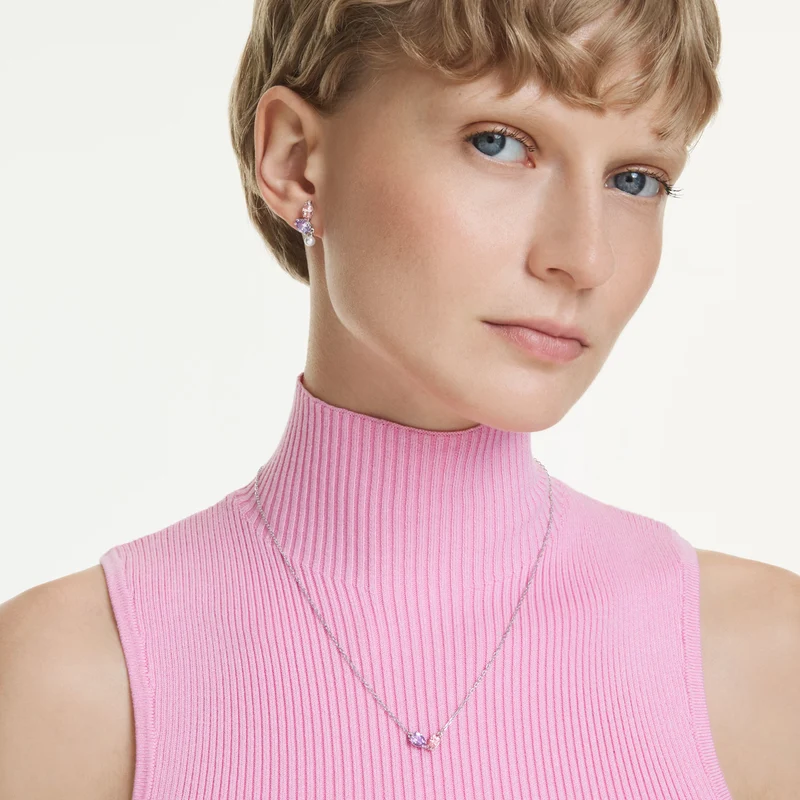Ariana Grande x Swarovski Necklace & Earrings Set with Multicoloured Mixed-Cuts & Pearl in Rhodium Silver
