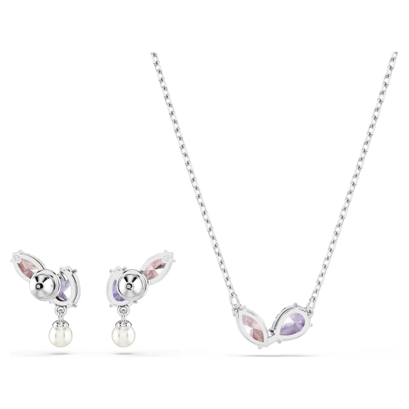 Ariana Grande x Swarovski Necklace & Earrings Set with Multicoloured Mixed-Cuts & Pearl in Rhodium Silver