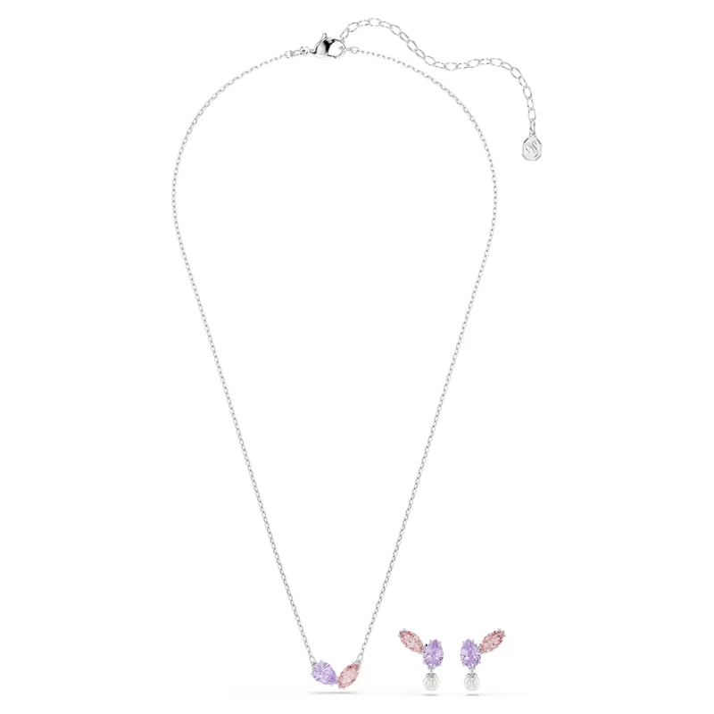 Ariana Grande x Swarovski Necklace & Earrings Set with Multicoloured Mixed-Cuts & Pearl in Rhodium Silver