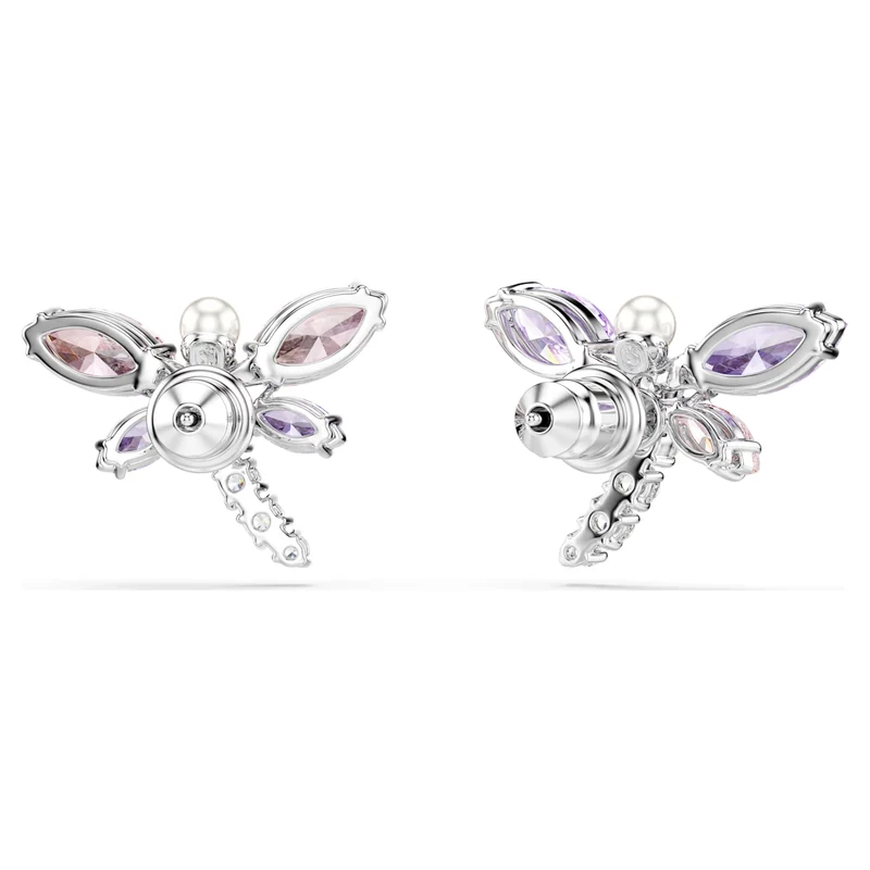 Ariana Grande x Swarovski Dragonfly Stud Earrings with Multicoloured Mixed-Cuts in Rhodium Silver