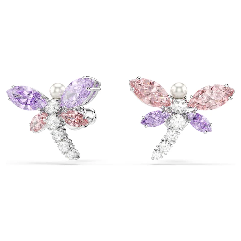 Ariana Grande x Swarovski Dragonfly Stud Earrings with Multicoloured Mixed-Cuts in Rhodium Silver