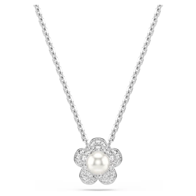 Ariana Grande x Swarovski Flower Pendant with Round-Cut Crystal & Pearl in Rhodium Silver