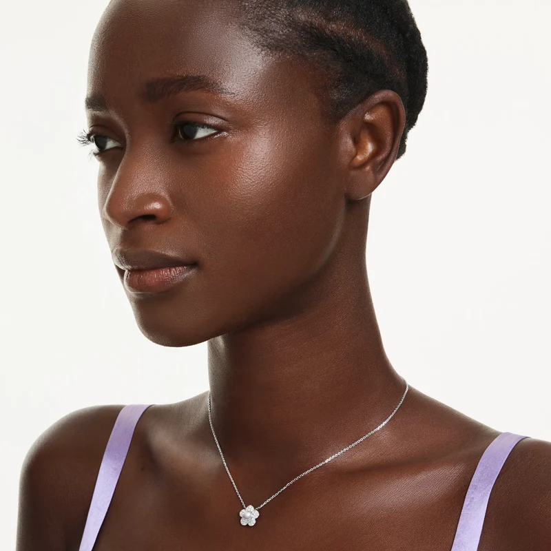 Ariana Grande x Swarovski Flower Pendant with Round-Cut Crystal & Pearl in Rhodium Silver