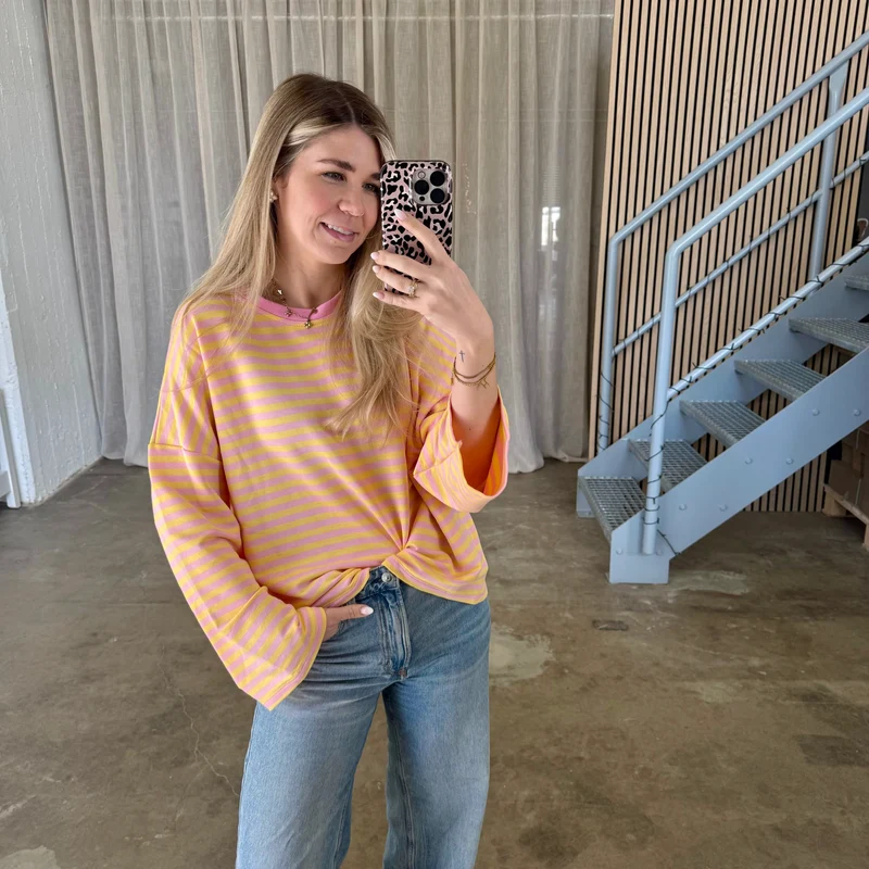 Oversize Longsleeve Stripes - Rosa x Gelb