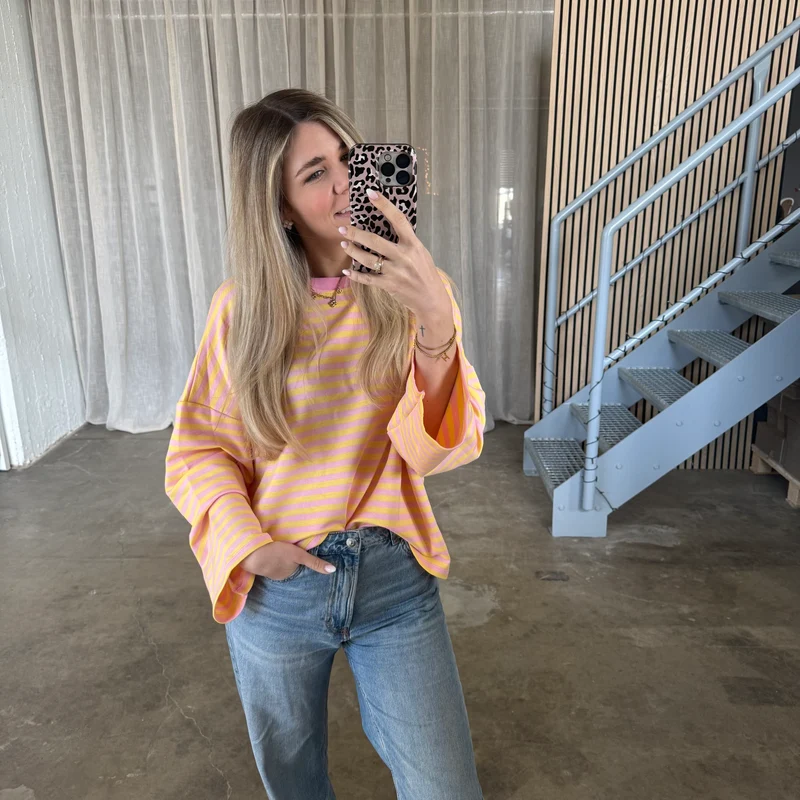 Oversize Longsleeve Stripes - Rosa x Gelb