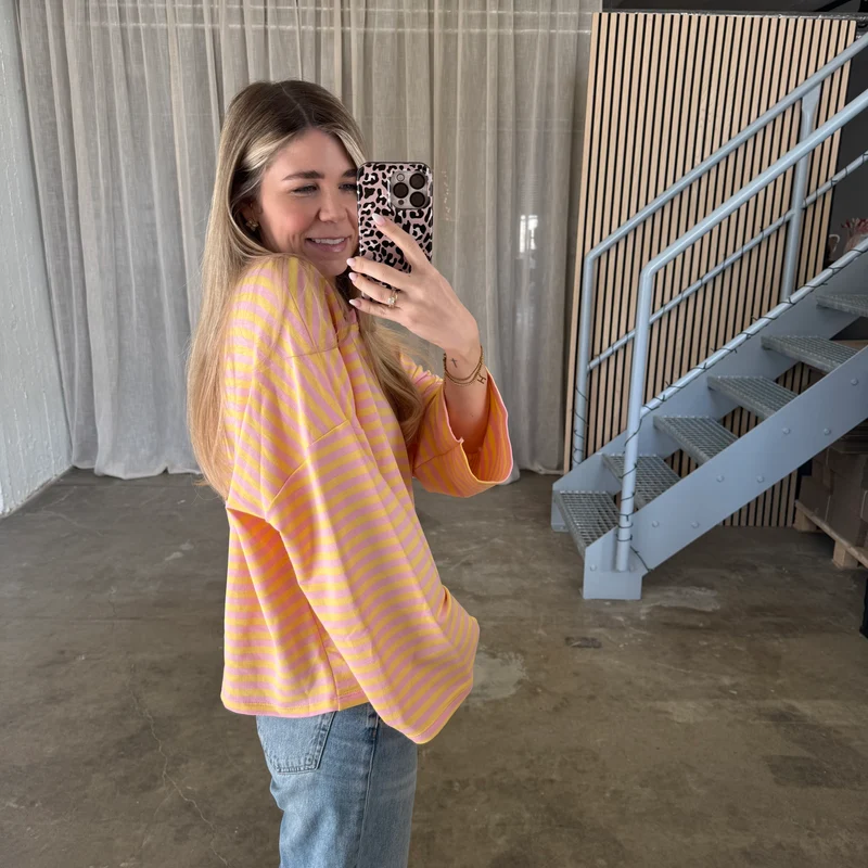 Oversize Longsleeve Stripes - Rosa x Gelb