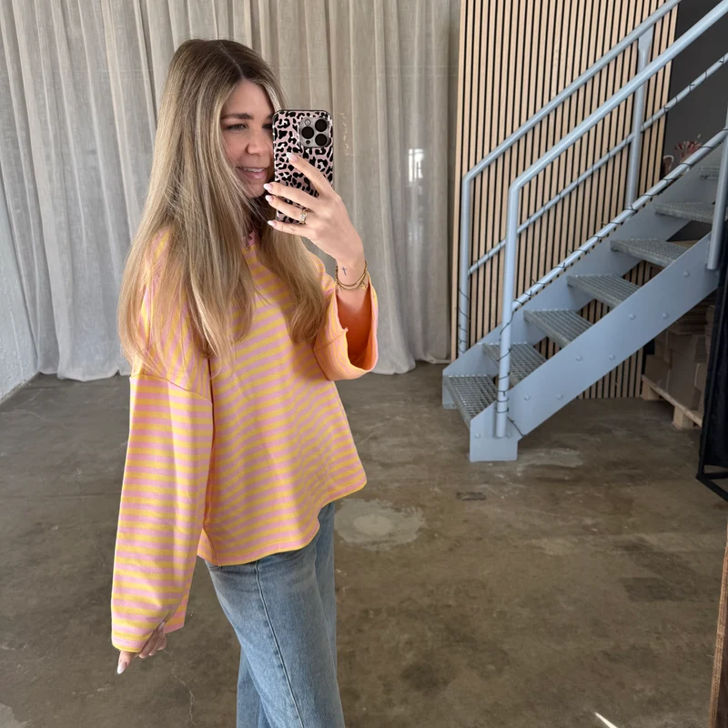 Oversize Longsleeve Stripes - Rosa x Gelb