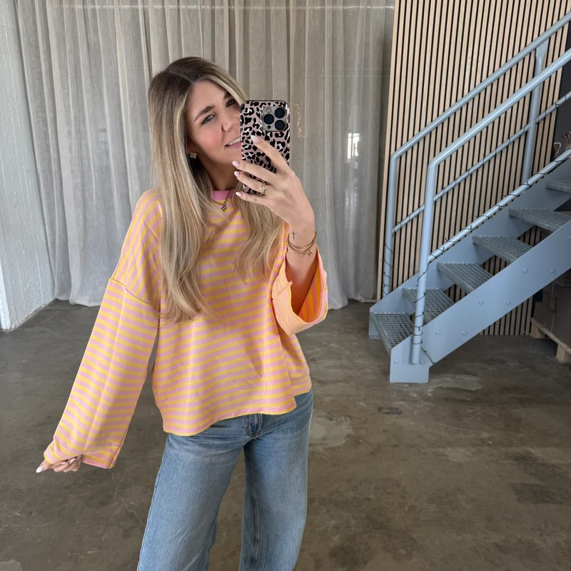 Oversize Longsleeve Stripes - Rosa x Gelb