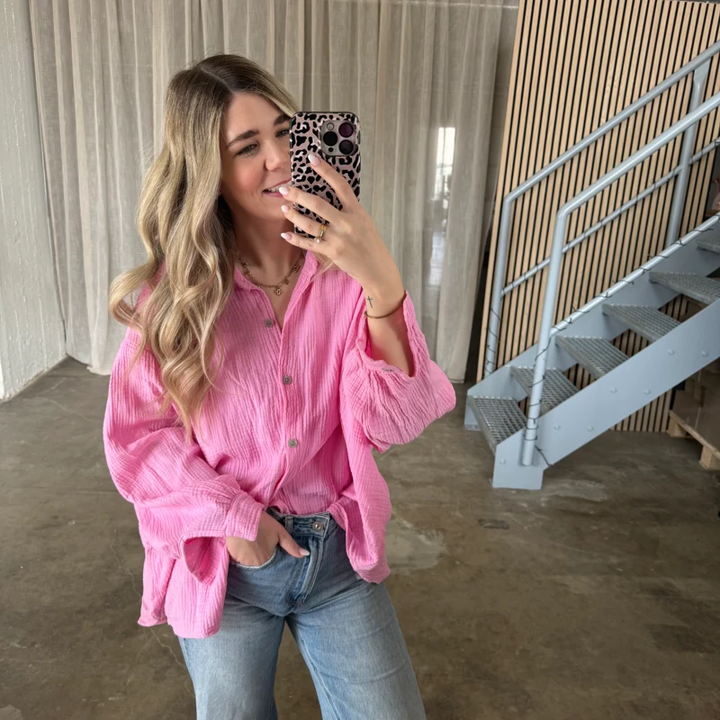 Oversize Musselinbluse - Pinky