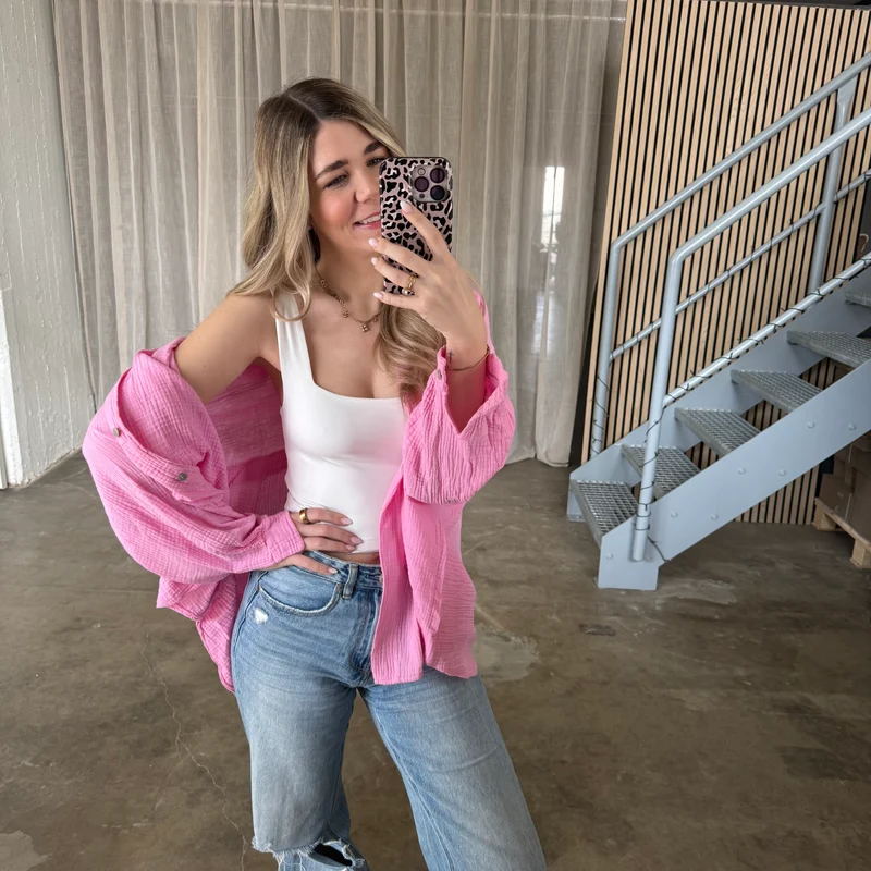 Oversize Musselinbluse - Pinky