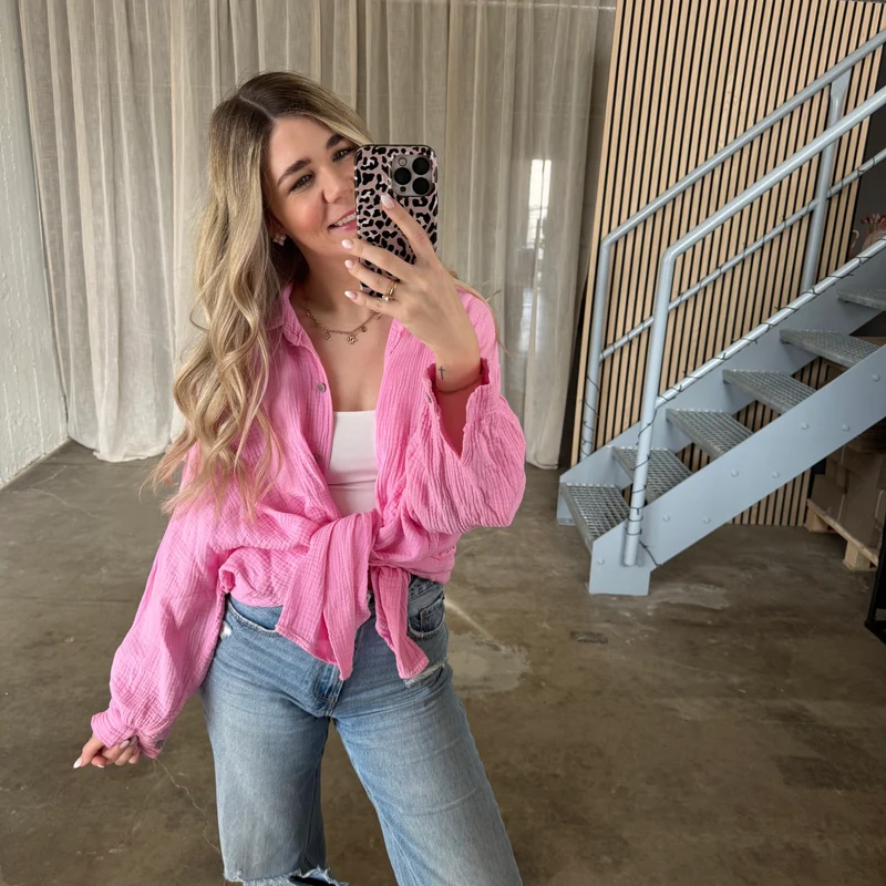 Oversize Musselinbluse - Pinky