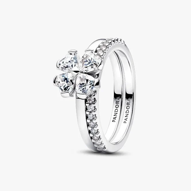 Sparkling Lucky Clover Splittable Ring, Size 54