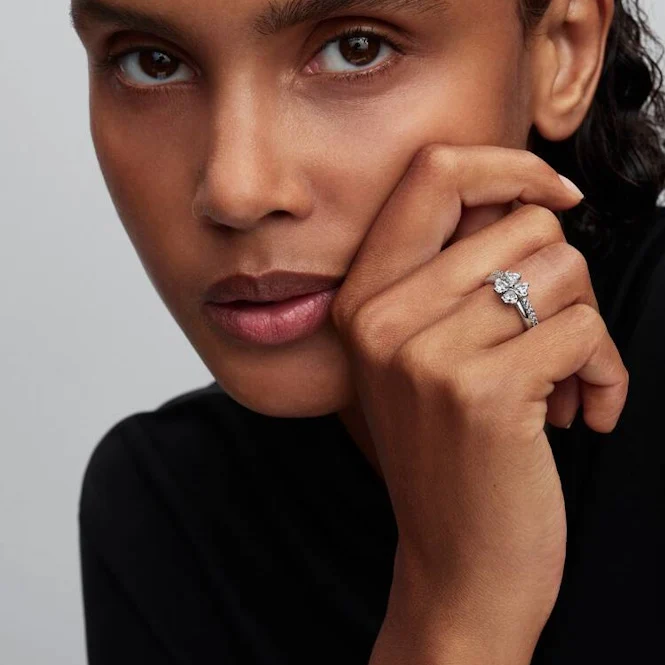 Sparkling Lucky Clover Splittable Ring, Size 54