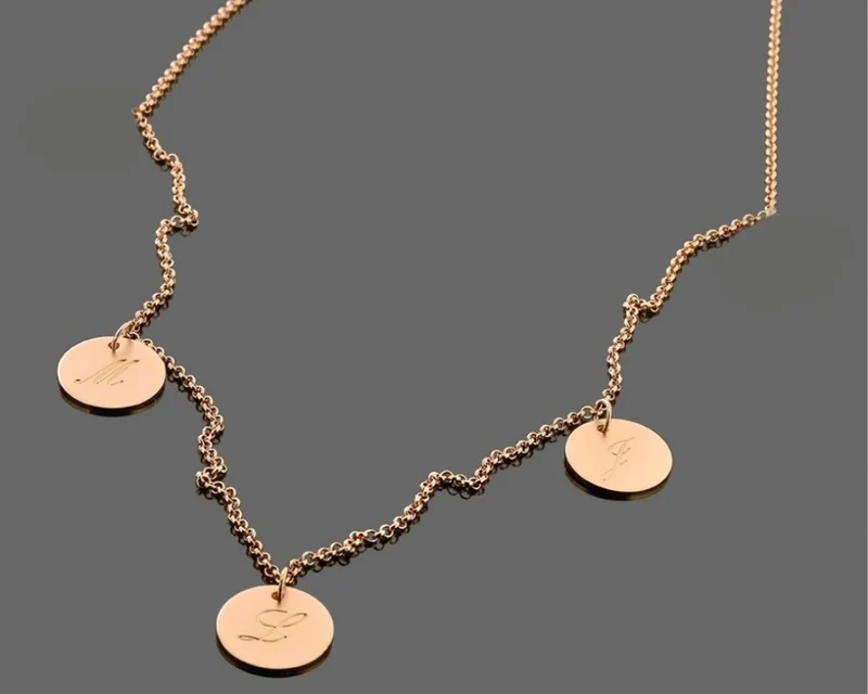 DAMENKETTE MIT 3 INITIALEN ANHÄNGERN, KETTE MIT GRAVUR ROSÉGOLD