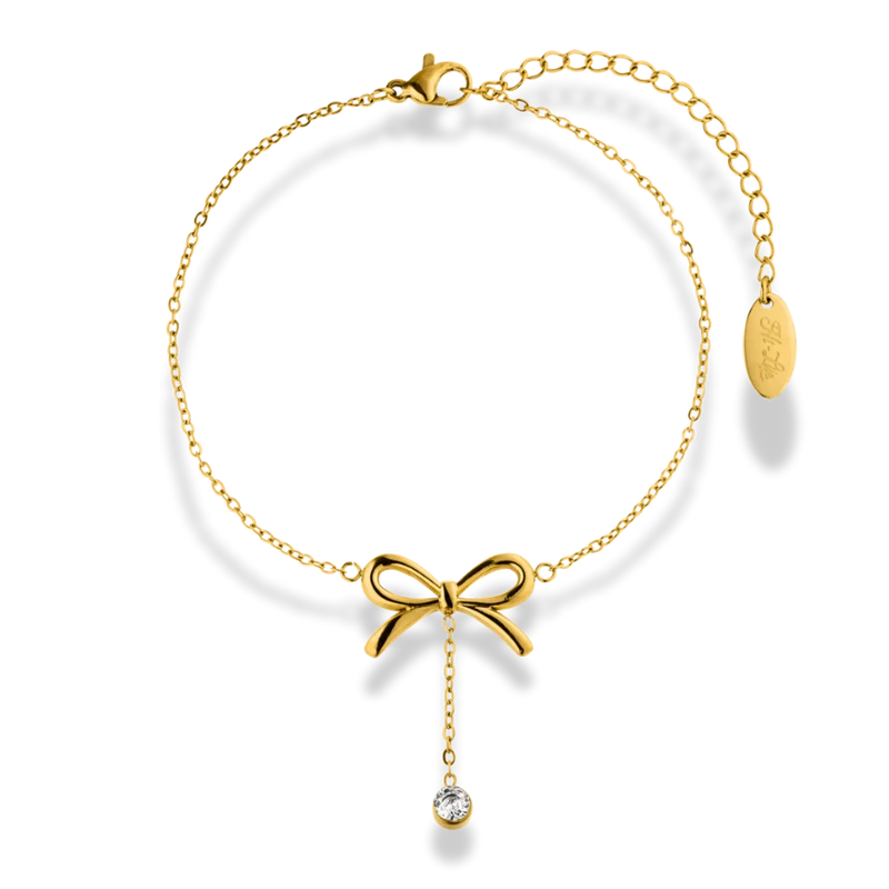 Dangle Crystal Ribbon Armband 14K Vergoldet