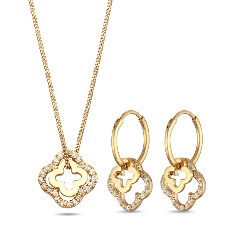 Clover Set Halskette & Creolen Schmuck Set