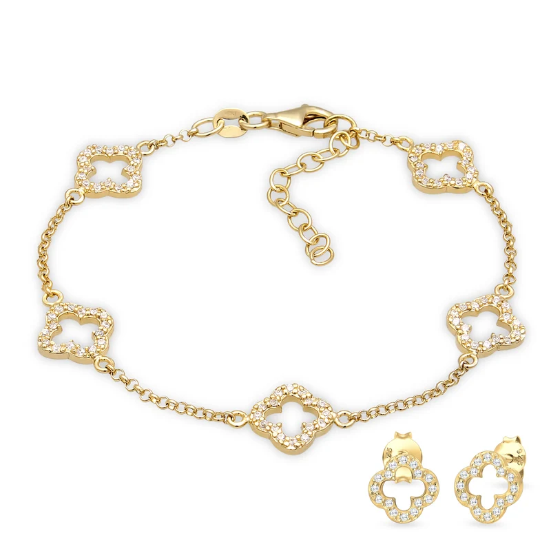 Pavé Clover Ohrstecker & Armband Schmuck Set