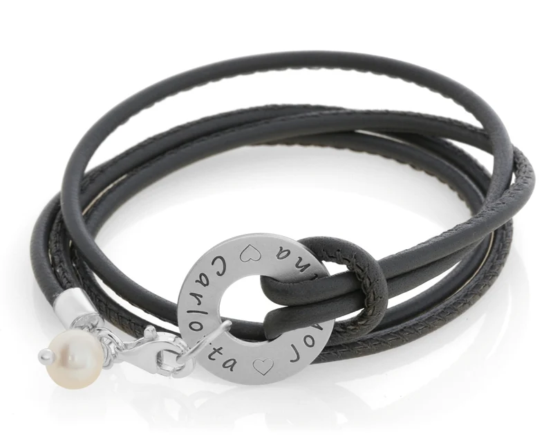LEDERARMBAND MIT GRAVUR, NAMENSARMBAND, DAMENLEDERBAND 925 SILBER ANHÄNGER