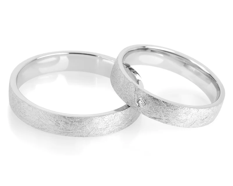 EHERINGE 925 SILBER MATTIERTE TRAURINGE RING MIT ZIRKONIA SILBERRINGE PAAR