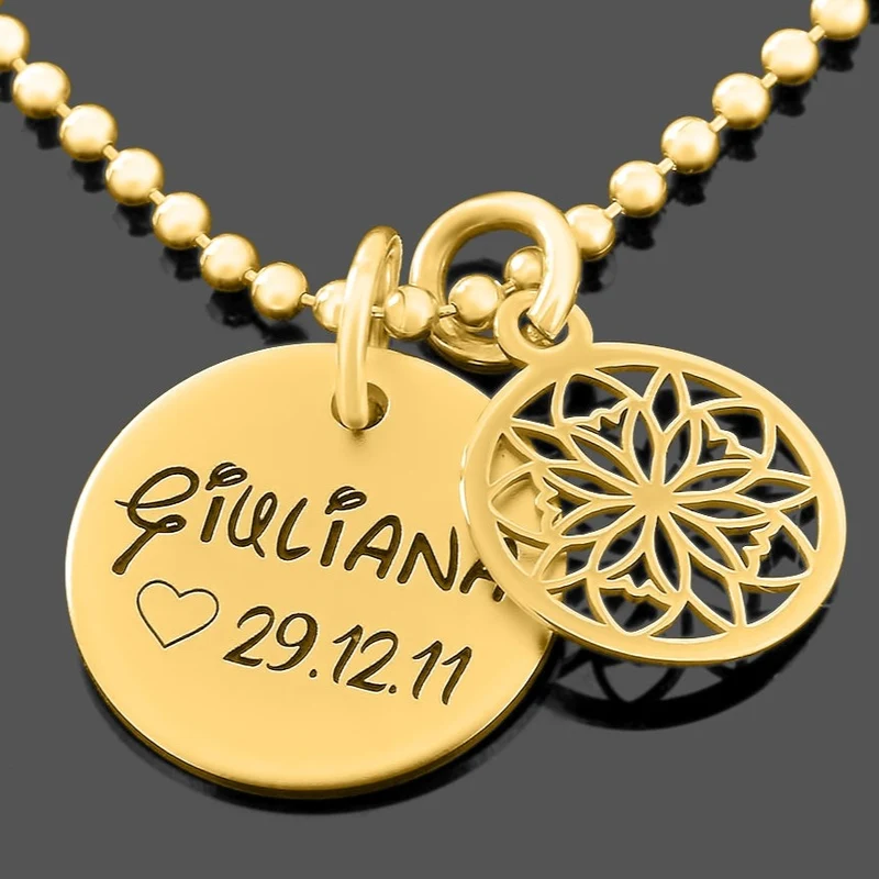 NAMENSSCHMUCK VERGOLDET, KETTE MIT GRAVUR, ORNAMENT ANHÄNGER GOLD