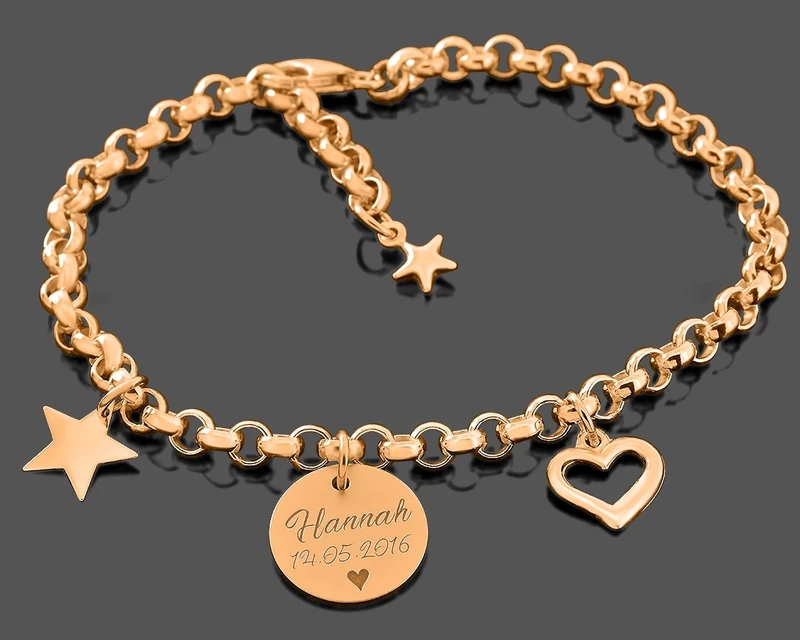 ARMBAND ROSÉ VERGOLDET, SCHMUCK MIT GRAVUR, NAMENSARMBAND ROSÉ